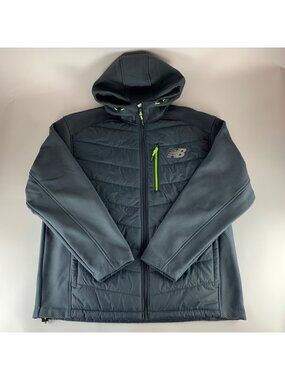 New Balance Gray Quilted Hooded Full Zip Jacket Mens Large